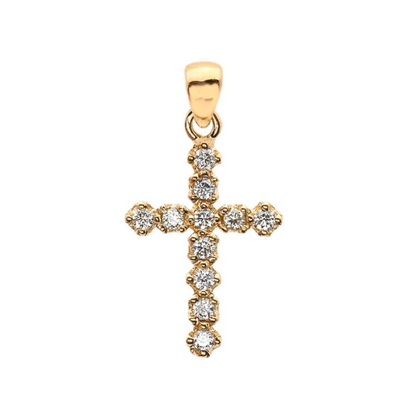 14k Solid Gold Diamond Reversible Cross Pendant